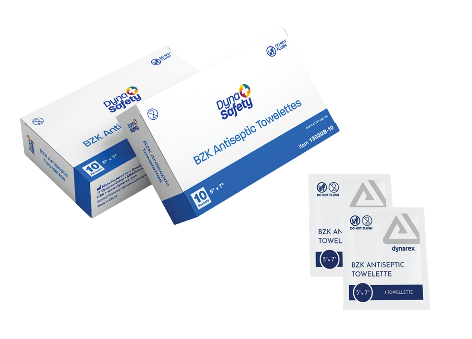 Dynarex BZK Antiseptic Towelettes, 5" x 7", 40ea/bx, 25bxs/case (1000 Count)