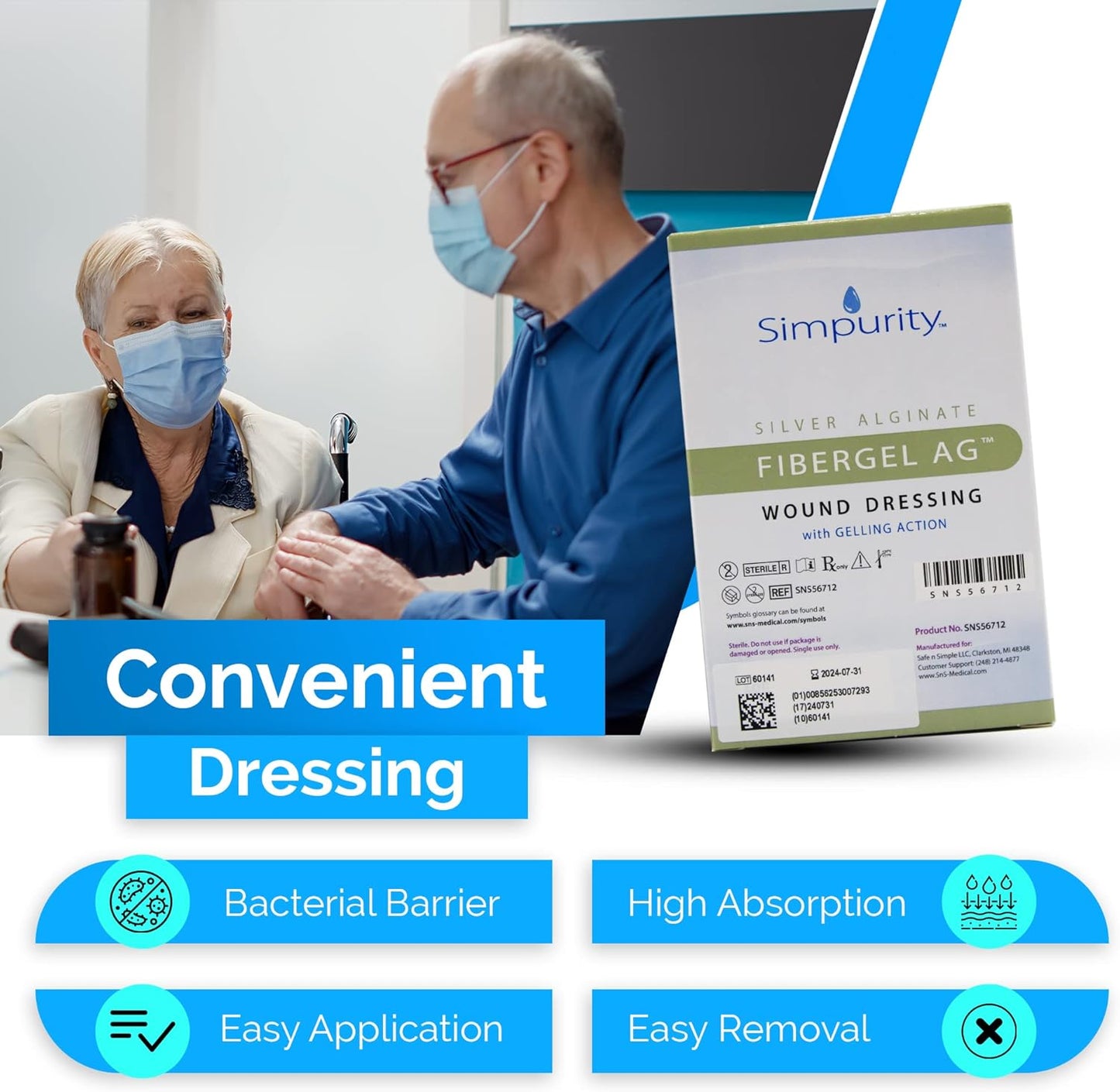 Safe N Simple Simpurity Silver Alginate Fibergel AG Wound Dressing (100 Count)