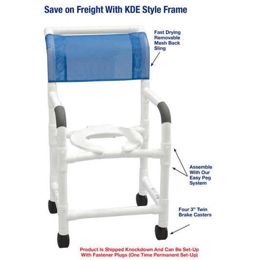 MJM International 118-3TW-KDE Knocked Down Shower Chair, 18" Internal Width, 3" Twin Casters, 300 lbs Weight Capacity