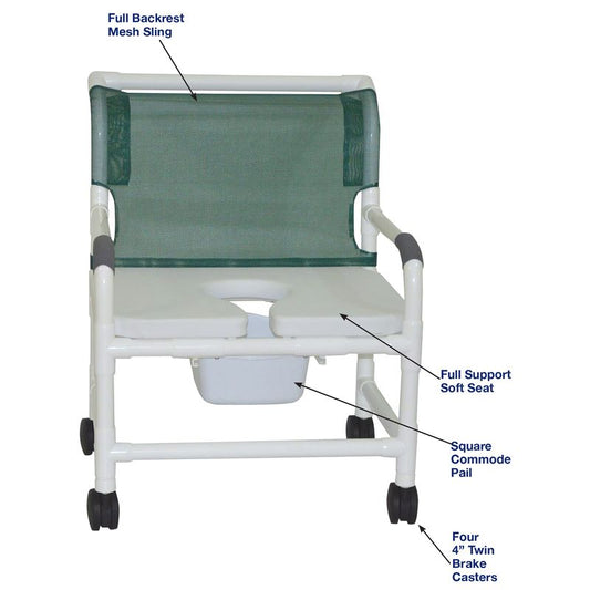 MJM International 126-4-NB-FSSS Extra-wide Shower Chair Fixed Arms PVC Frame Mesh Backrest with Pushbar 26 Inch Seat Width 425 lbs. Weight Capacity