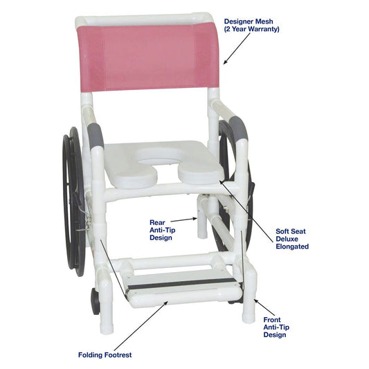 MJM International 131-18-24W Self-propelled Aquatic / Rehab Shower Transport Chair 18" Internal Width, 24" Rear Wheels 350 Lbs Weight Capacity