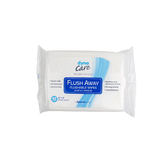 DynaCare Flushable Wipes - Junior, 5" x 8" Soft Pack, 12pks/case (504 Count)