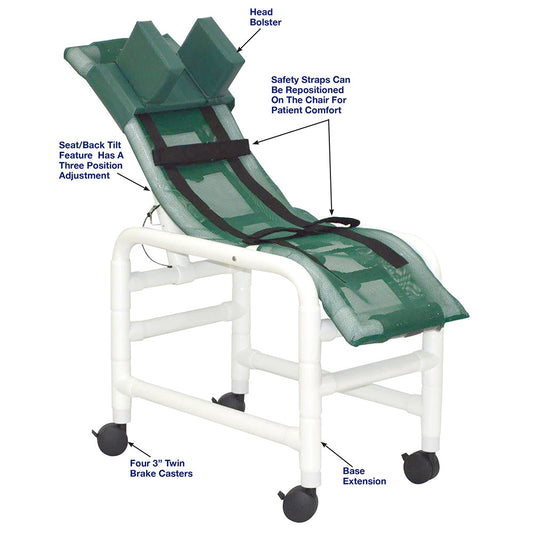 MJM International 191-MC-HB Reclining bath / shower chair (MEDIUM), with base & casters, with head bolster, 130 lbs weight capacity