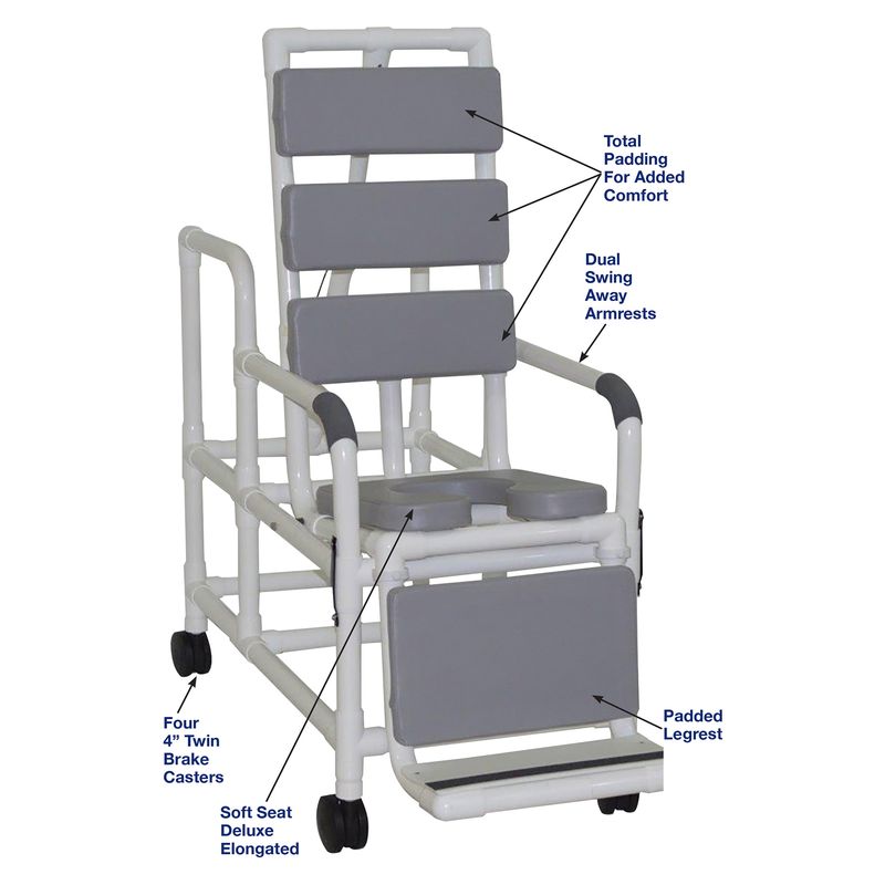 MJM International 193-TIS-TP Tilt "N" Space Shower Chair Open Front Soft Seat, Total Padding, Buckle Safety Belt, 250 Lbs Weight Capacity