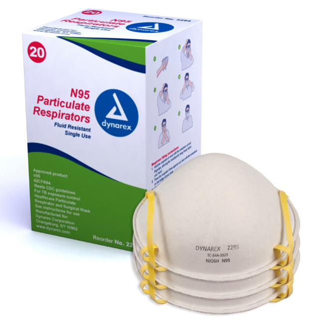 Dynarex N95 Particulate Respirator Mask, Molded 20ea/bx, 12bx/cs (240 Count)