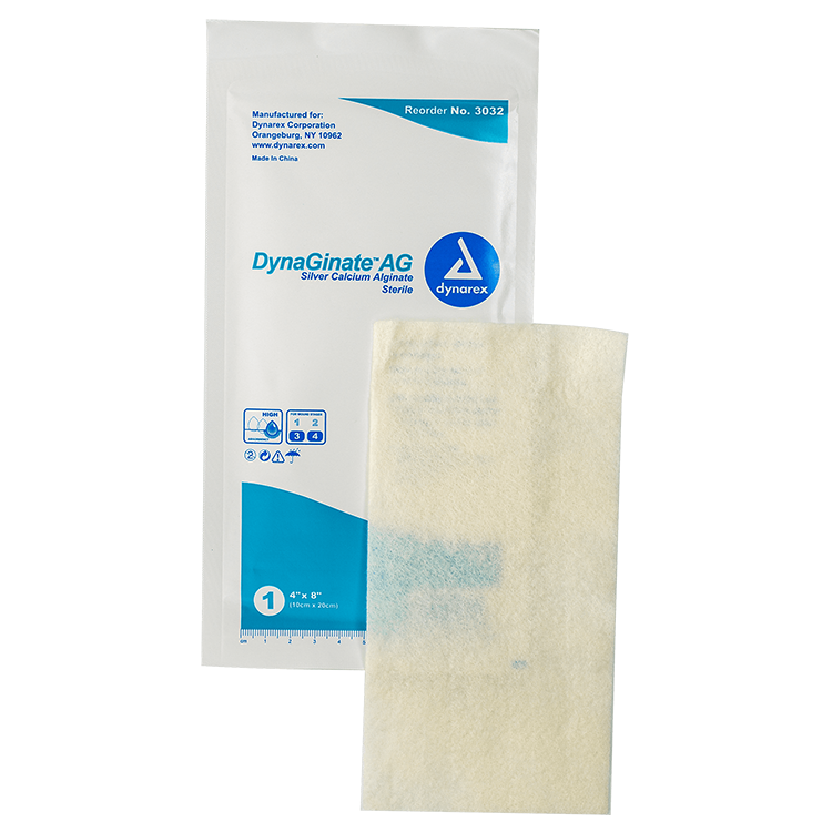 Dynarex DynaGinate AG - Silver Calcium Alginate Dressing, 4" x 8", 5ea/bx, 10bxs/cs (50 Count)