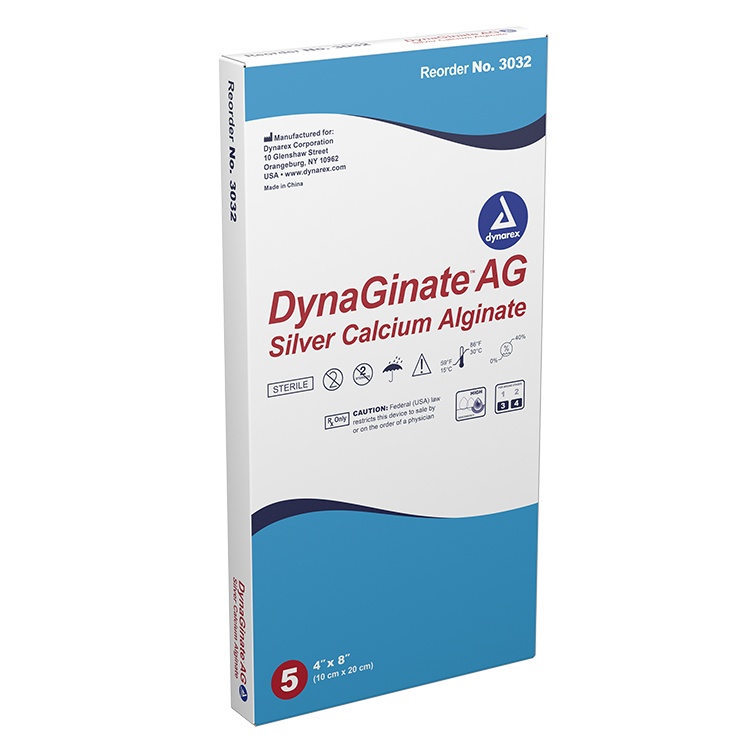Dynarex DynaGinate AG - Silver Calcium Alginate Dressing, 4" x 8", 5ea/bx, 10bxs/cs (50 Count)