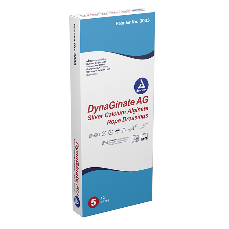Dynarex DynaGinate AG - Silver Calcium Alginate Rope Dressing, 1/4" x 12"- 5ea/bx, 10bxs/cs (50 Count)