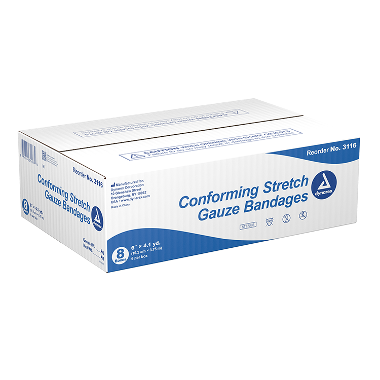 Dynarex Stretch Gauze Bandage Roll - Sterile, 6" 6ea/bx, 8bxs/cs (48 Count)