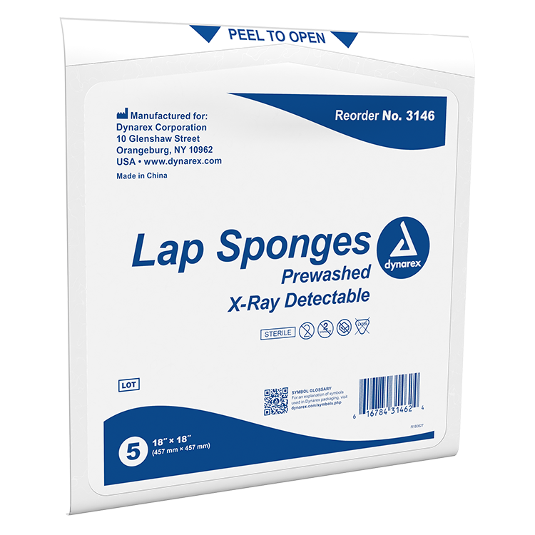 Dynarex Lap Sponge - Pre-washed - Sterile, 5ea/bx, 40bxs/cs (200 Count)