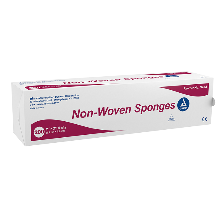 Dynarex Non-Woven Sponge, 2" x 2" 4 Ply 200ea/bx, 20bxs/cs (4000 Count)