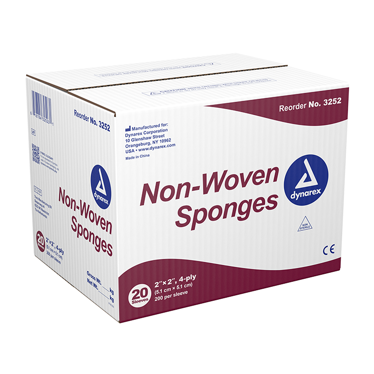 Dynarex Non-Woven Sponge, 2" x 2" 4 Ply 200ea/bx, 20bxs/cs (4000 Count)