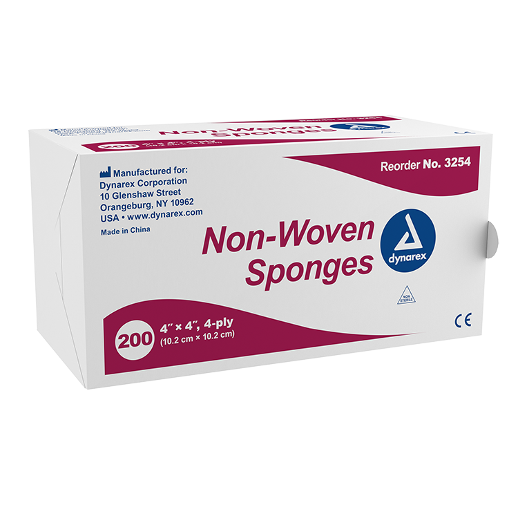 Dynarex Non-Woven Sponge, 4" x 4" 4 Ply 200ea/bx, 10bxs/cs (2000 Count)