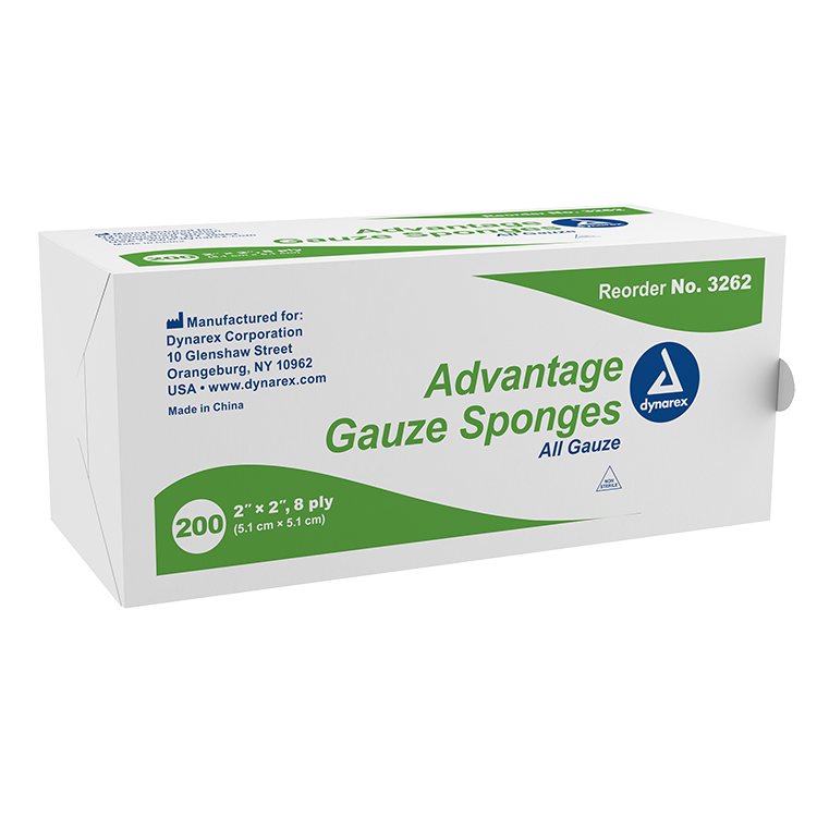 Dynarex Advantage Surgical Sponges, 2" x 2" 8 Ply 200ea/bx, 25bxs/cs (5000 Count)