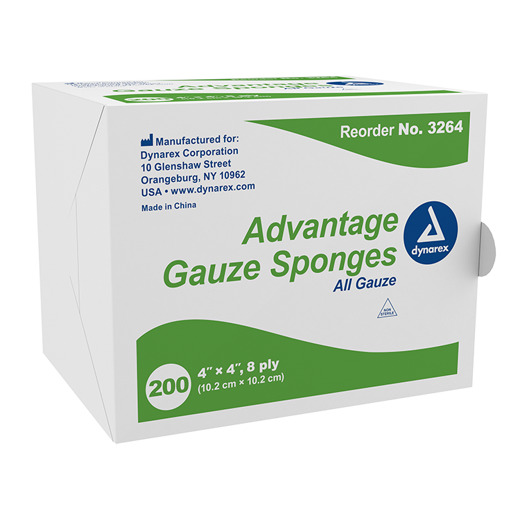 Dynarex Advantage Surgical Sponges, 4" x 4" 8 Ply 200ea/bx, 20bxs/cs (4000 Count)