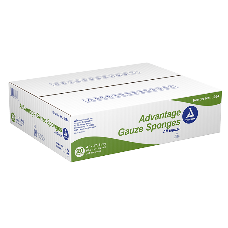 Dynarex Advantage Surgical Sponges, 4" x 4" 8 Ply 200ea/bx, 20bxs/cs (4000 Count)