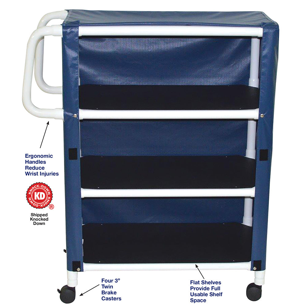 MJM International 332-3C 3-shelf utility / linen cart with mesh or solid vinyl cover, shelf size: 20" x 32", 100 lbs per shelf