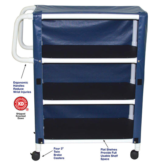 MJM International 332-3C 3-shelf utility / linen cart with mesh or solid vinyl cover, shelf size: 20" x 32", 100 lbs per shelf