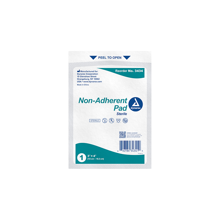 Dynarex Non-Adherent Pads - Sterile, 3" x 4" - 100ea/bx, 12bxs/cs (1200 Count)