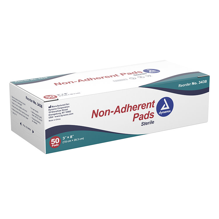 Dynarex Non-Adherent Pads - Sterile, 3" x 8", 50ea/bx, 12bxs/cs (600 Count)
