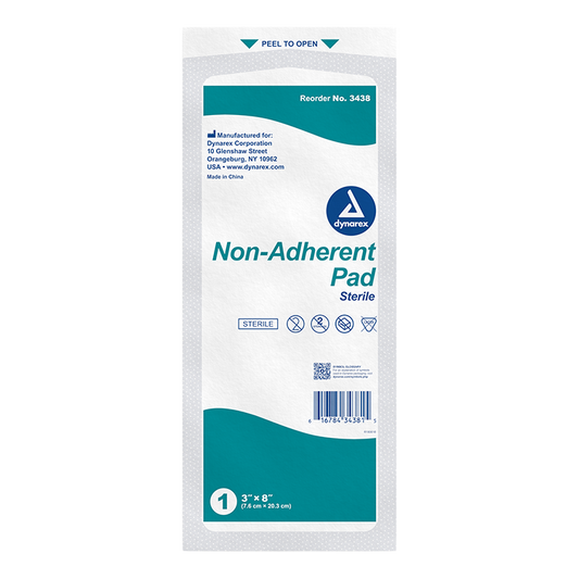 Dynarex Non-Adherent Pads - Sterile, 3" x 8", 50ea/bx, 12bxs/cs (600 Count)