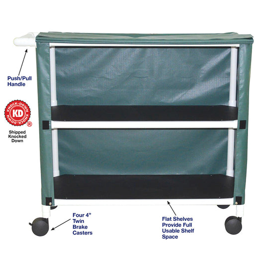 MJM International 345-2C 2-shelf linen cart with mesh or solid cover, 4" casters, shelf size: 20" x 45", 125 lbs per shelf