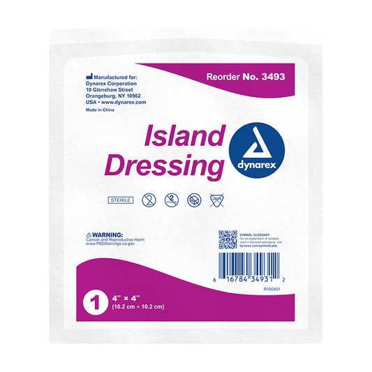 Dynarex Island Dressing Sterile, 4" x 4" - 25ea/bx, 6bxs/cs (150 Count)