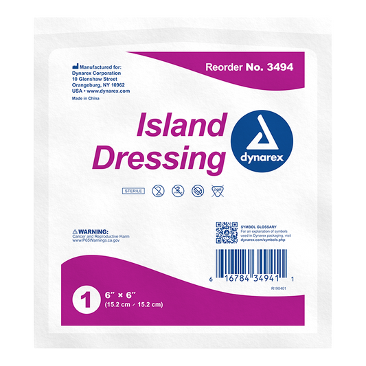 Dynarex Island Dressing Sterile, 6" x 6" - 25ea/bx 6bxs/cs (150 Count)