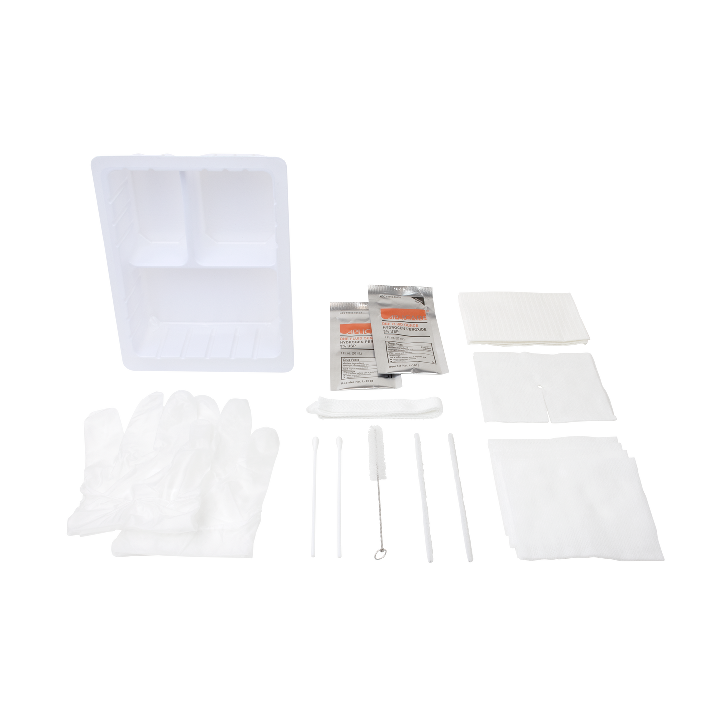Dynarex Tracheostomy Care Kit - Three Compartment Tray with Vinyl Gloves and Peroxide (20 Count)