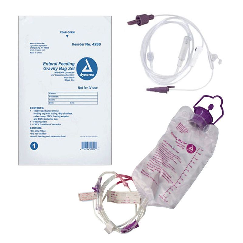 Dynarex Enteral Delivery Gravity Bag Set - w/ ENFit Connector (30 Count)
