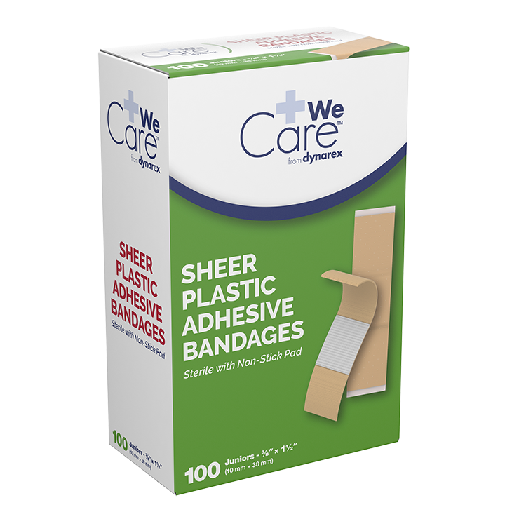 Dynarex Sheer Plastic Adhesive Bandages - Sterile, 3/8" x 1.5" - 100ea/bx, 36bxs/cs (3600)