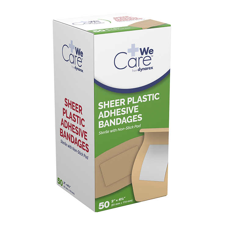 Dynarex Sheer Plastic Adhesive Bandages - Sterile, 2" x 4 1/2" - 50ea/bx, 24bxs/cs (1200 Count)