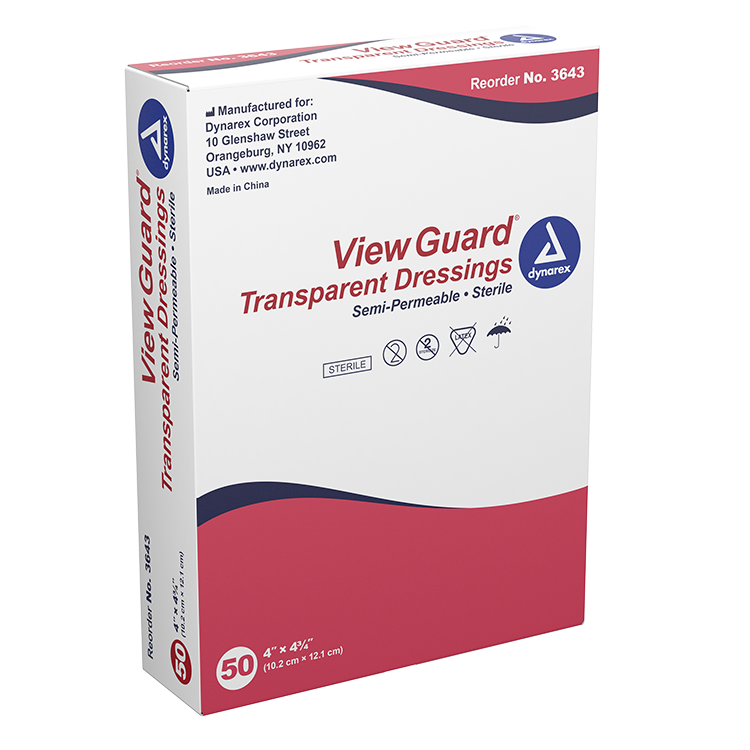 Dynarex View Guard Transparent Dressings - Sterile, 4" x 4 3/4" - 50ea/bx, 4bxs/cs (200 Count)