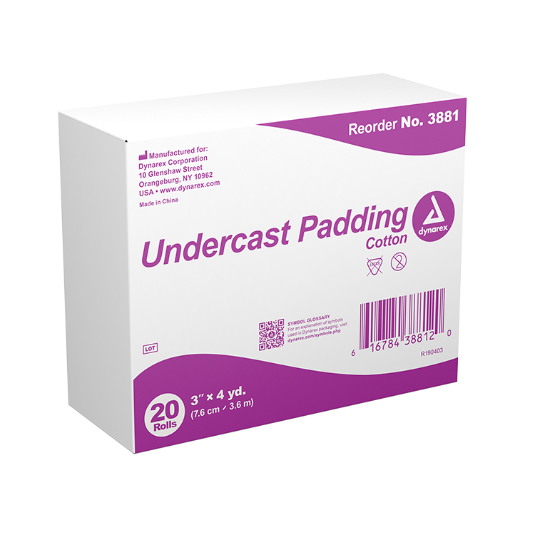 Dynarex Undercast Padding, 3" x 4 yd, Cotton - 20ea/bx, 4bxs/cs (80 Count)