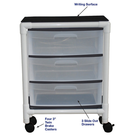 MJM International 3U3D-S Universal isolation cart with 3 slide out drawers, no bottom shelf space, internal drawer size: 19.125" W x 14" D x 6.5" H