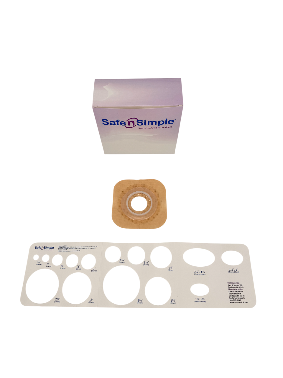 Safe N Simple 2-Piece Wafer Standard Wear with Tape Collar Beige 45mm 1 3/4" Flange with Pre Cut Stoma Opening (80 Count)