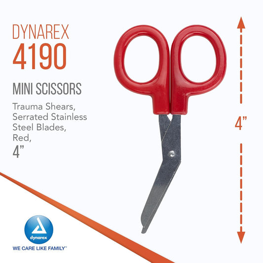 Dynarex Mini Scissors, 4" Red - 100ea/bx, 5bxs/cs (500 Count)
