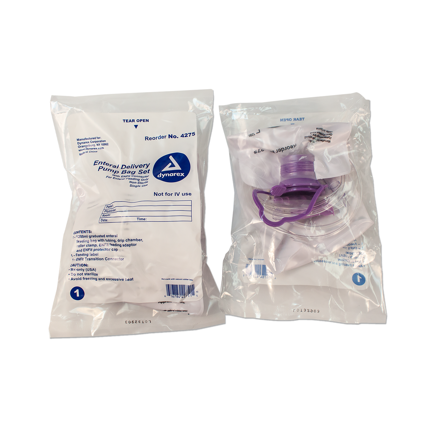 Dynarex Enteral Delivery Pump Bag Set - w/ ENFit Connector (30 Count)