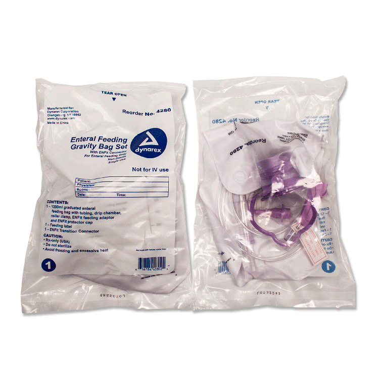 Dynarex Enteral Delivery Gravity Bag Set - w/ ENFit Connector (30 Count)
