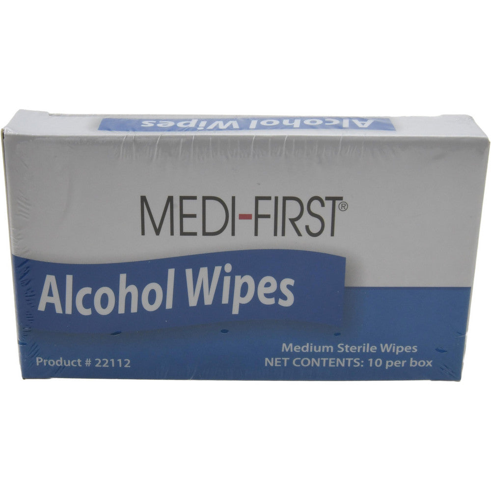 Box of Medi-First alcohol wipes on a white background