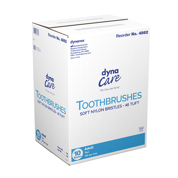 Dynarex Toothbrushes, Soft Nylon Bristles - 46 Tuft, 144ea/bx, 10bxs/cs (1440 Count)