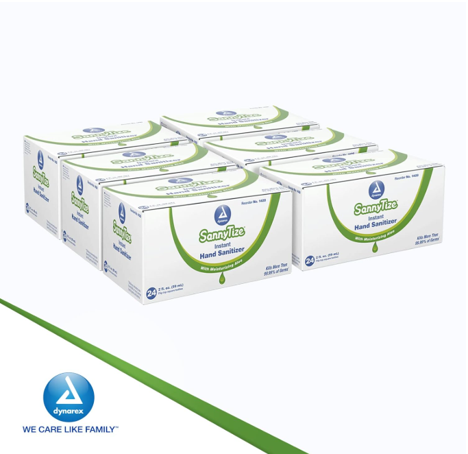 Dynarex Instant Hand Sanitizer, 2 oz. Square Bottle, 24bot/bx, 6bxs/case (144 Count)