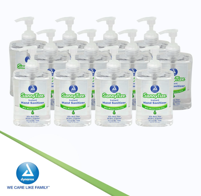Dynarex SannyTize Instant Hand Sanitizer, 16 oz. Square Pump, 12bot/case (12 Count)