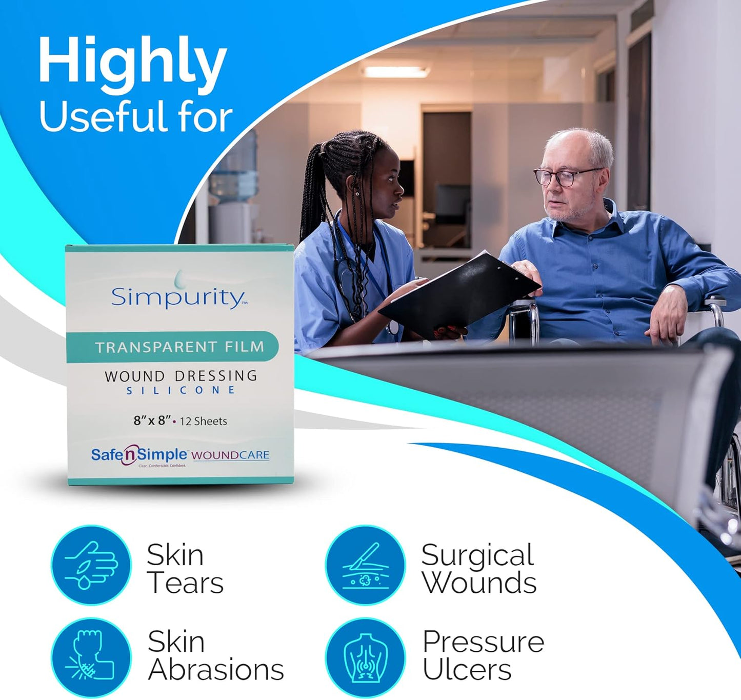 Safe N Simple Simpurity IV Derm Transparent Silicone Film Dressing, 2" x 3" (192 Count)