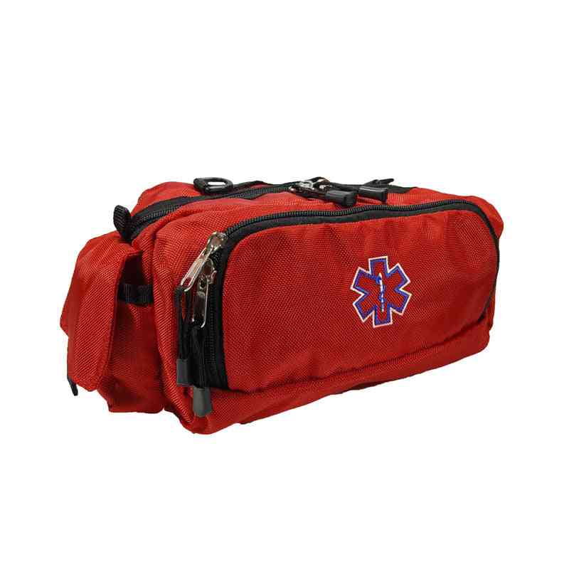 LINE2design Deluxe First Aid Nylon Star of Life Logo Fanny Pack EMT Paramedic Bag With Internal Pockets - Red
