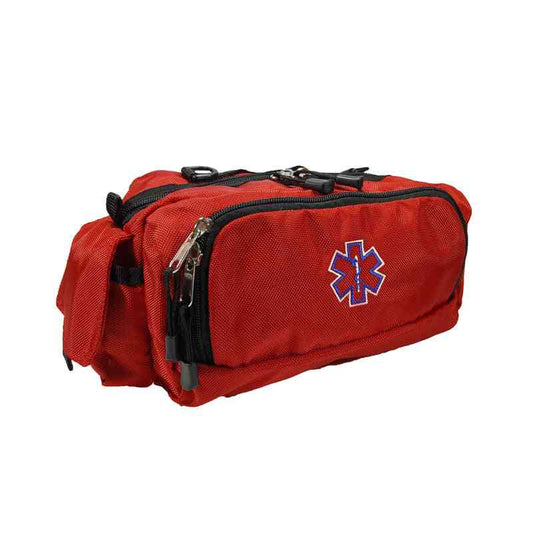 LINE2design Deluxe First Aid Nylon Star of Life Logo Fanny Pack EMT Paramedic Bag With Internal Pockets - Red
