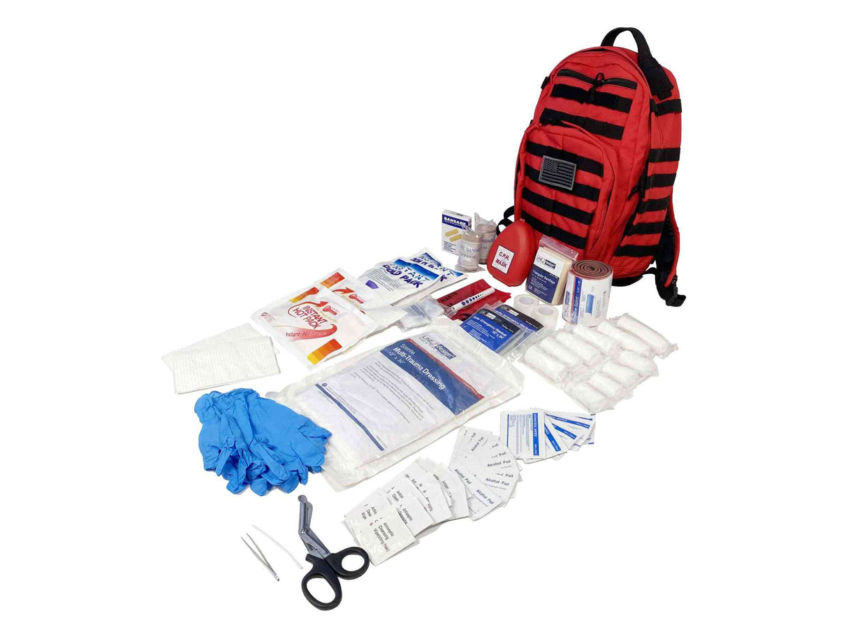 LINE2design Emergency Medical Stop Bleeding First Aid Kit, Tactical MOLLE Backpack Fully Stocked Rescue Kit-Red