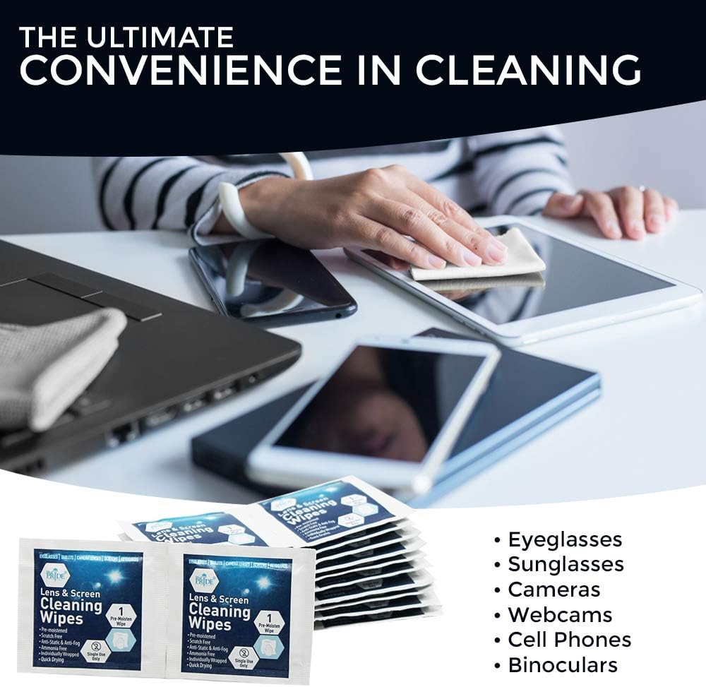 MedPride Premoistened Lens Cleaning Wipes - 6" x 5"- 200 wipes/ Case of 20 (4000 count)