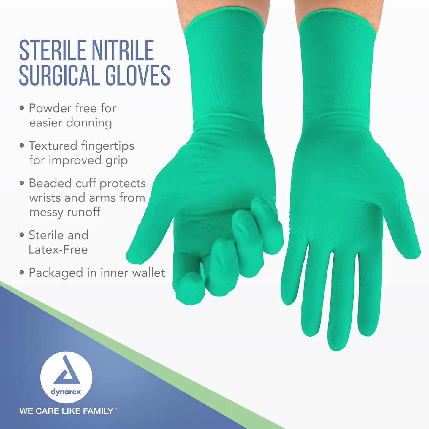 Dynarex Sterile Nitrile Surgical Gloves, Powder-Free - 50pairs/bx, 4bxs/cs (200 Count)