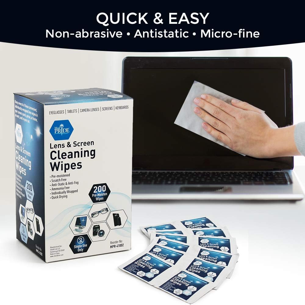 MedPride Premoistened Lens Cleaning Wipes - 6" x 5"- 200 wipes/ Case of 20 (4000 count)